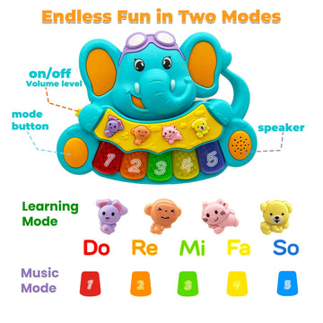 Afkstl Baby Piano Toy, 6-12 Months Light Up Music Baby Toys For0 3 6 9Months, Early Education Puzzle Boys Girls Gifts (Elephant)
