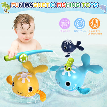 Ficcurys Baby Bath Toys Set,Wind Up Pool Toys For Toddlers 1-3,Kids Magnetic Fishing Toys With Fishing Rod,Fishing Net And 4Pcs