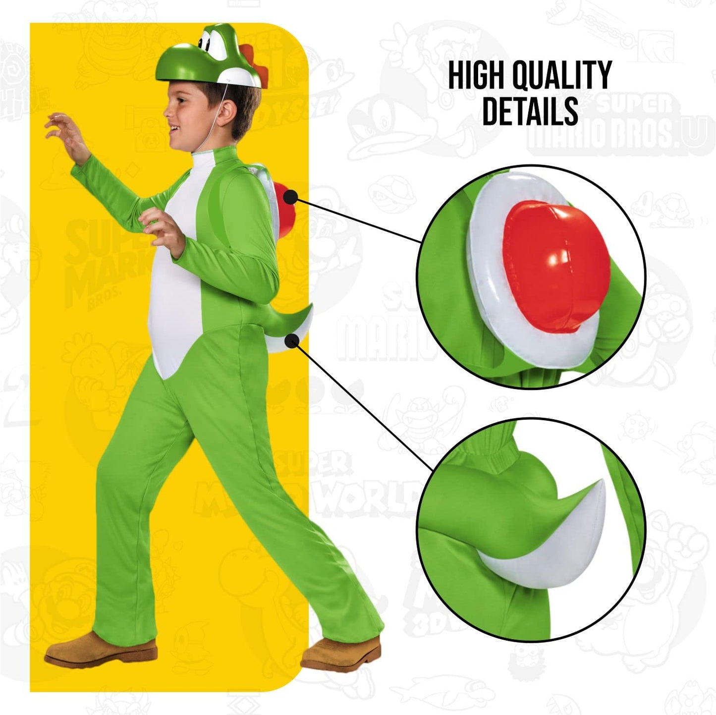 Yoshi Deluxe Costume, Official Nintendo Super Mario Costume, Kids Size Large (10-12)