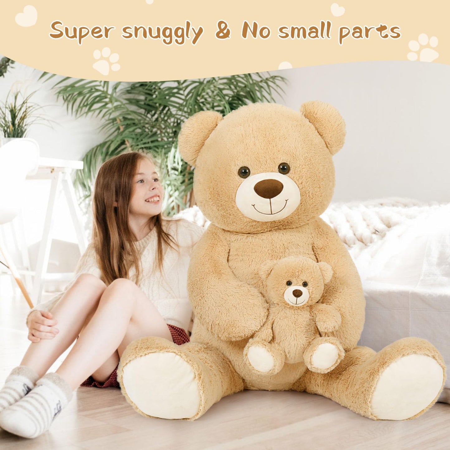 Tezituor Giant Teddy Bear Stuffed Animal 51In, Large Teddy Bear Mommy With Baby, Big Teddy Bear Stuffed Bear For Kids, Girlfriend On Valentine, Christmas, Baby Shower, Birthday, Light Brown