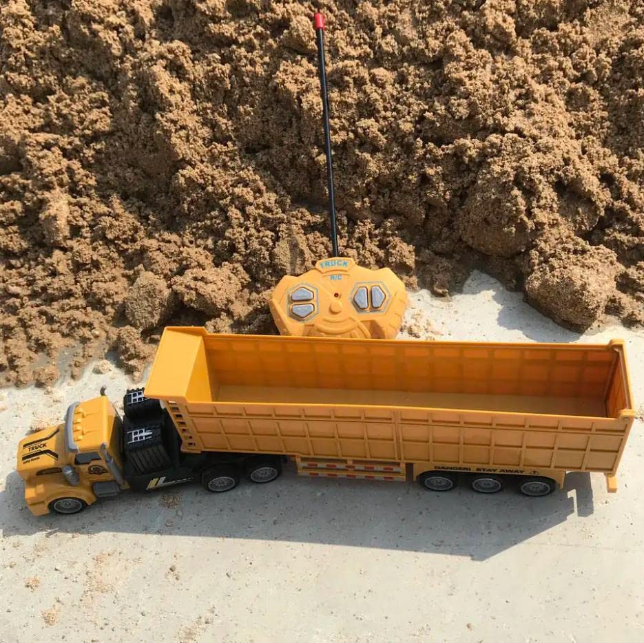 RC Dump Truck with Trailer - 14'' 1:48 Mini Semi Truck Toy with 2 Rechargeable Batteries, Remote Control Car Construction Vehicl