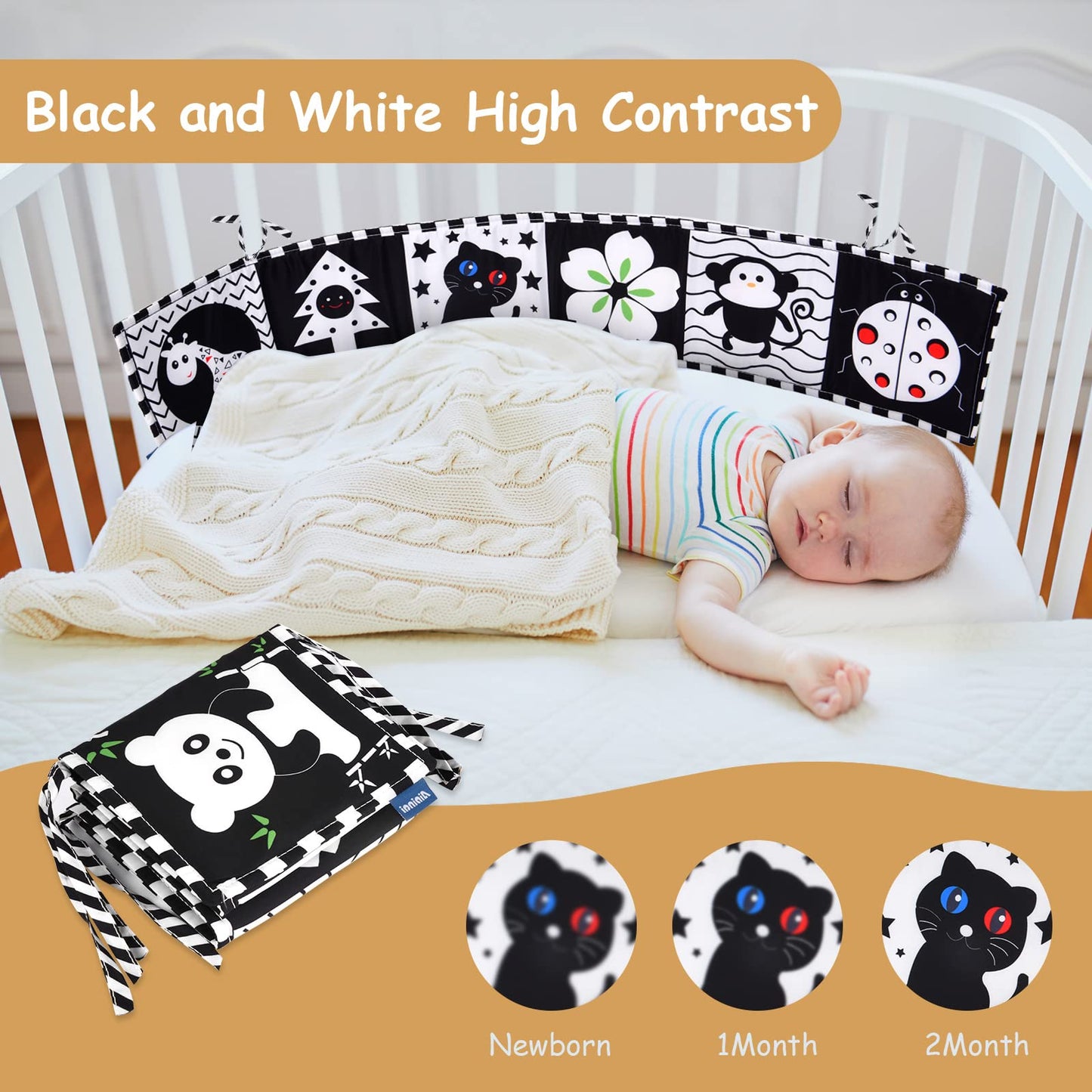 Vicloon Black And White Books High Contrast Baby Toys, 0-6 6-12 Months Soft Baby Book,Infant Tummy Time Toys,Baby Cloth Activity Crinkle Folding Educational Activity Cloth Book Suitable For Boys Girls