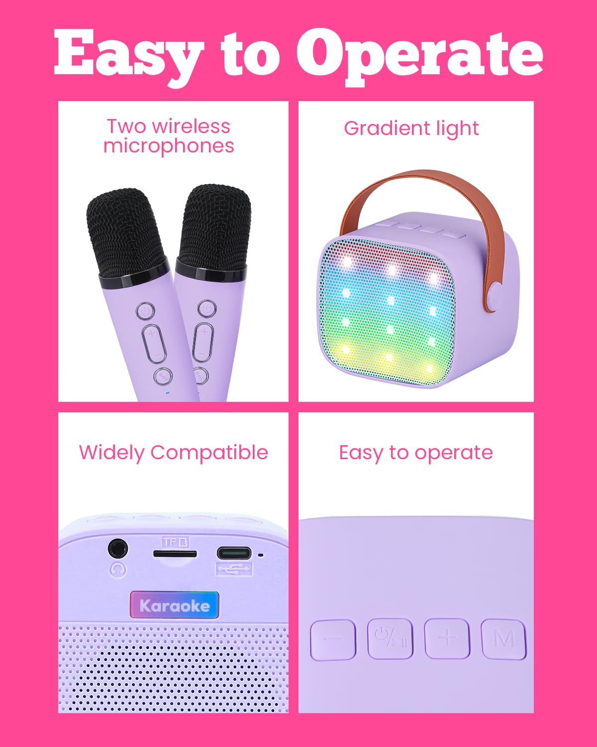 Verkb Mini Karaoke Machine With 2 Wireless Microphones For Kids, Kids Toys For Girls And Boys, Portable Bluetooth Speaker Gift F