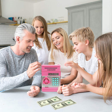 Adevena Electronic Piggy Bank, Mini Atm Password Money Bank Cash Coins Saving Box For Kids, Cartoon Safe Bank Box Perfect Toy Gifts For Boys Girls (Pink)