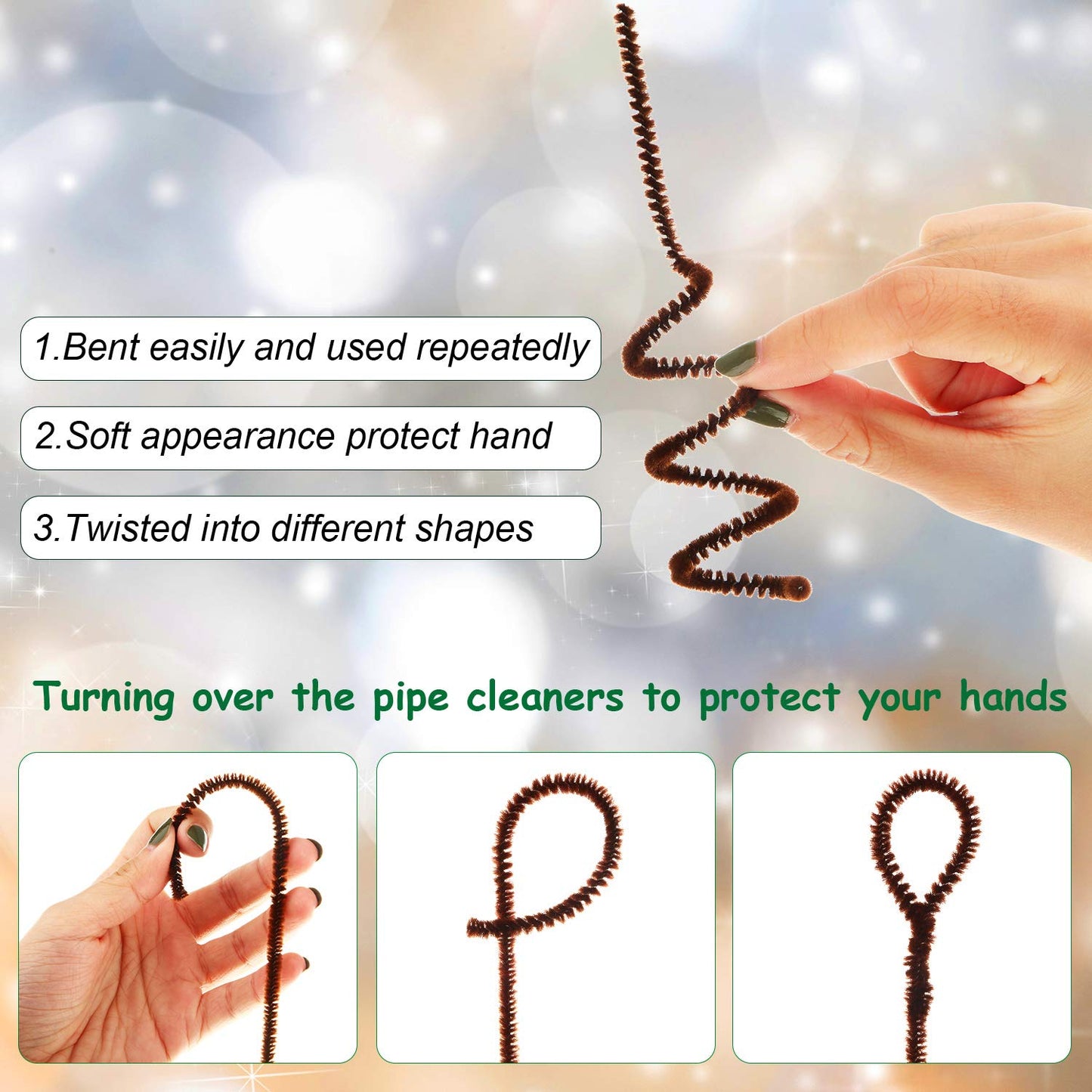 EBOOT 100 Pieces Pipe Cleaners Chenille Stem for Arts and Crafts, 6 x 300 mm (Brown)