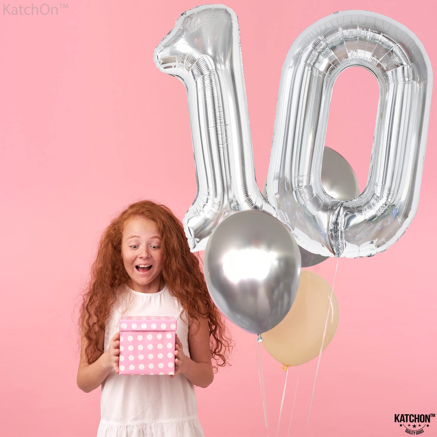 Katchon Silver 10 Balloon, 40 Inch - Birthday Decorations For Boys & 10 Year Anniversary