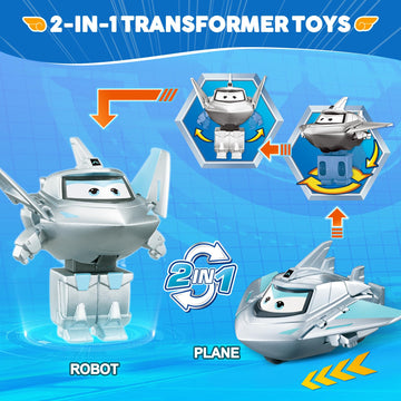 Super Wings Transformable Toys, 2 In Traver Robot Transforming Action Figures, 2-In-1 Mode Robot Toys For Boys Girls 4-6 6-8, Fu