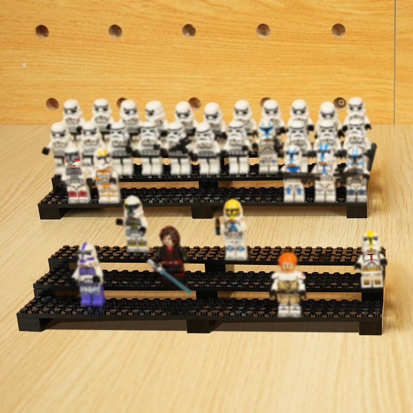 popbricks 2 Pack Brick Minifigure Display Stand - 3-Tier Display Case for LEGO Mini Figures - Holds 66 Figures - Black Stylish O