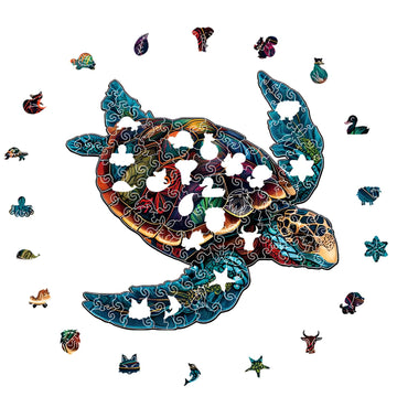 Cafthub Wooden Jigsaw Puzzles A4 - Animal Shaped - Wooden Puzzles For Adults And Family (Colorful Sea Turtle)