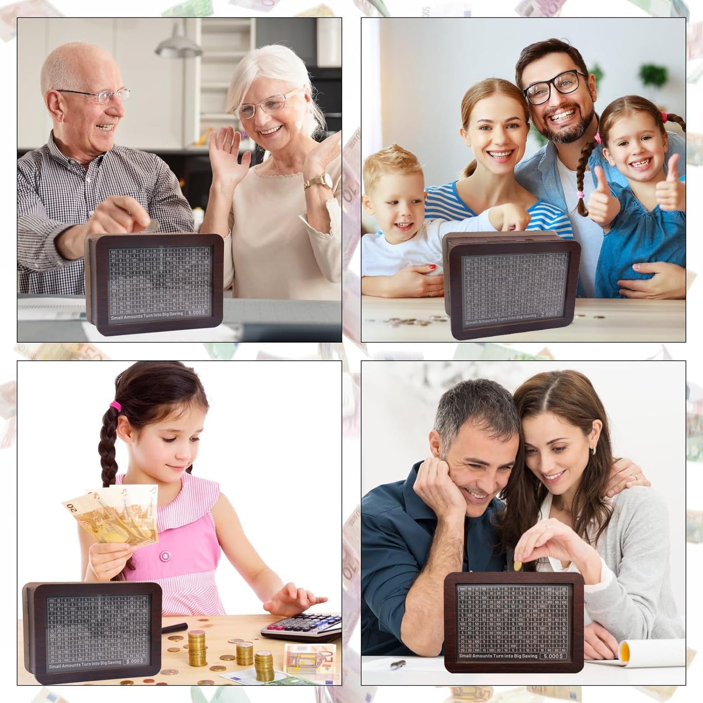 Cash Vault Wooden Savings Box 10000 5000 15000 3000 2000 1000 500 Cash Box With 2 Blank Savings Tracker, Official Save Box(Creat