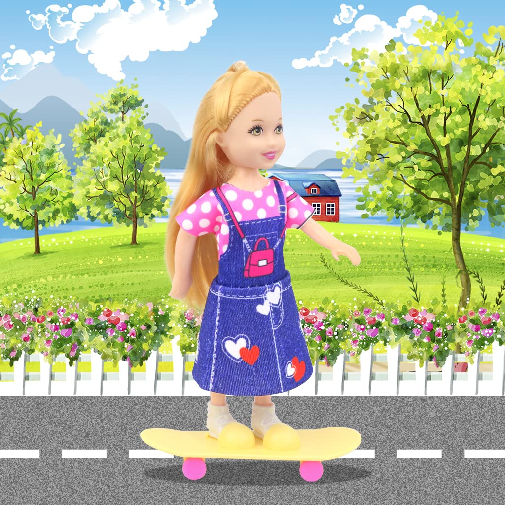 Zita Element 16 Pcs 5.3 Inch - 6 Inch Girl Doll Clothes And Accessories - 3 Dresses, 3 Swimsuits, 2 Shoes, 5 Outfits Hangers, 1 Skateboard, 1 Glasses And 1 Toy Dog