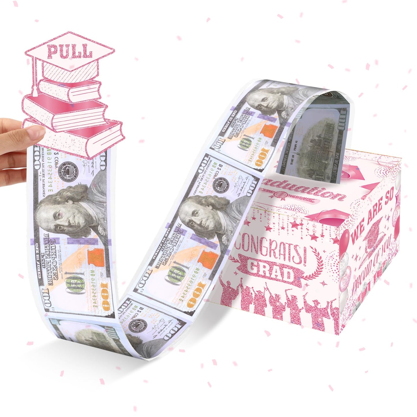 Graduation Money Box For Cash Gift Pull,Rose Pink Graduation Gifts Surprise Money Box With Pull Out Happy Graduation Congrat Gra