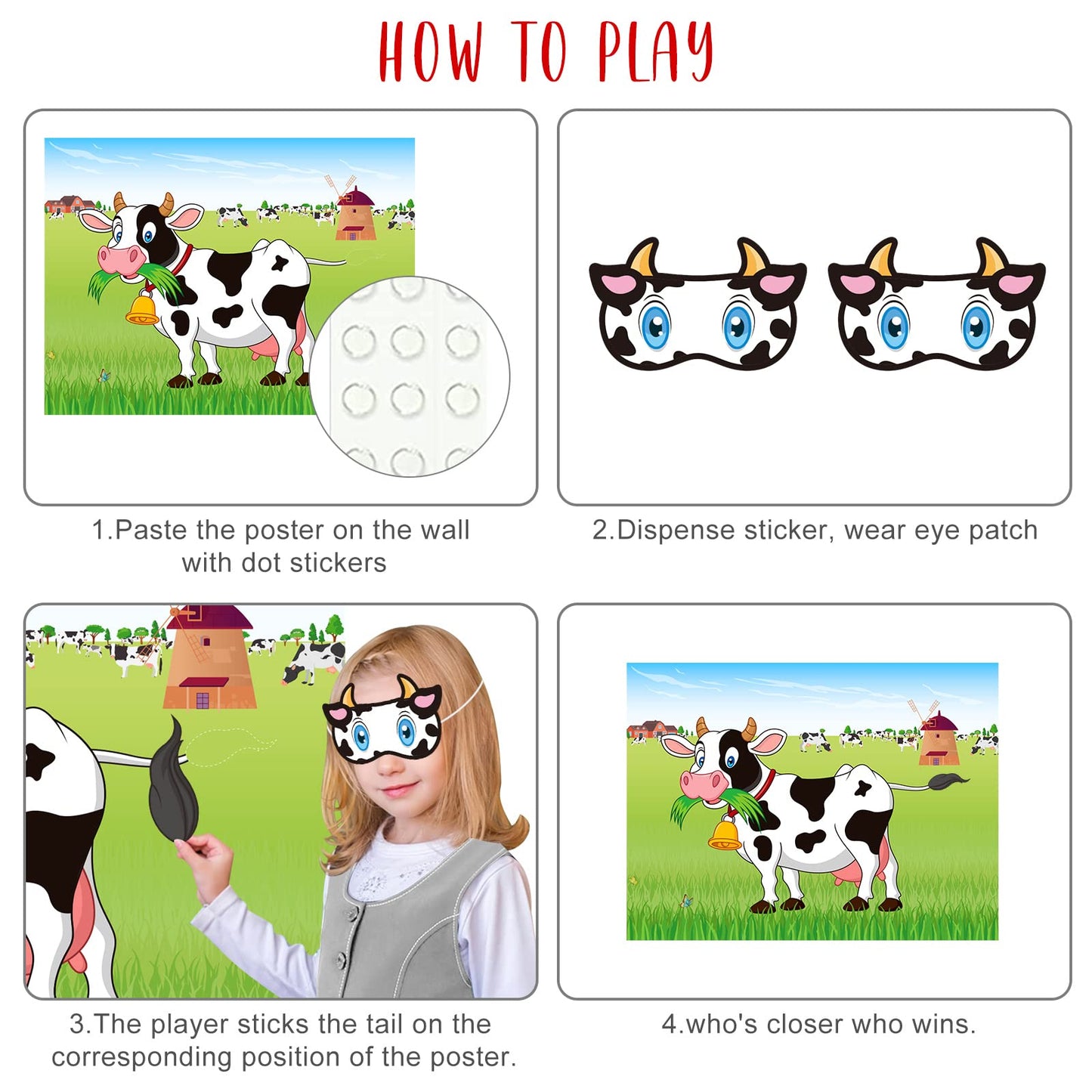 Astaron Pin The Tail On The Cow Game With 30 Tail Stickers For Farm Birthday Supplies Pin Game, Boys Girls Animal Party Favors Christmas Decorations Home Wall Decor