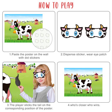 Astaron Pin The Tail On The Cow Game With 30 Tail Stickers For Farm Birthday Supplies Pin Game, Boys Girls Animal Party Favors Christmas Decorations Home Wall Decor