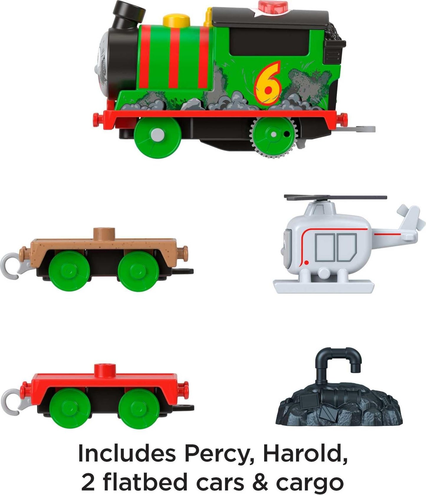 Thomas & Friends Motorized Talking Percy Engine & Harold Helicopter Toy Train for Kids Ages 3+, Standard Size, Color: Percy