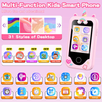 Kids Phone Toy Gift for Girls 3 4 5 6 7 8 Years Old, Toddler Smart Phone Learning Toys - Pretend Play Phones with Educational Ga