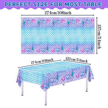 Daiuni 1Pcs Mermaid Birthday Tablecloth For Birthday Party Decoration, Plastic Disposable Rectangle Table Cover For Kids Girls P
