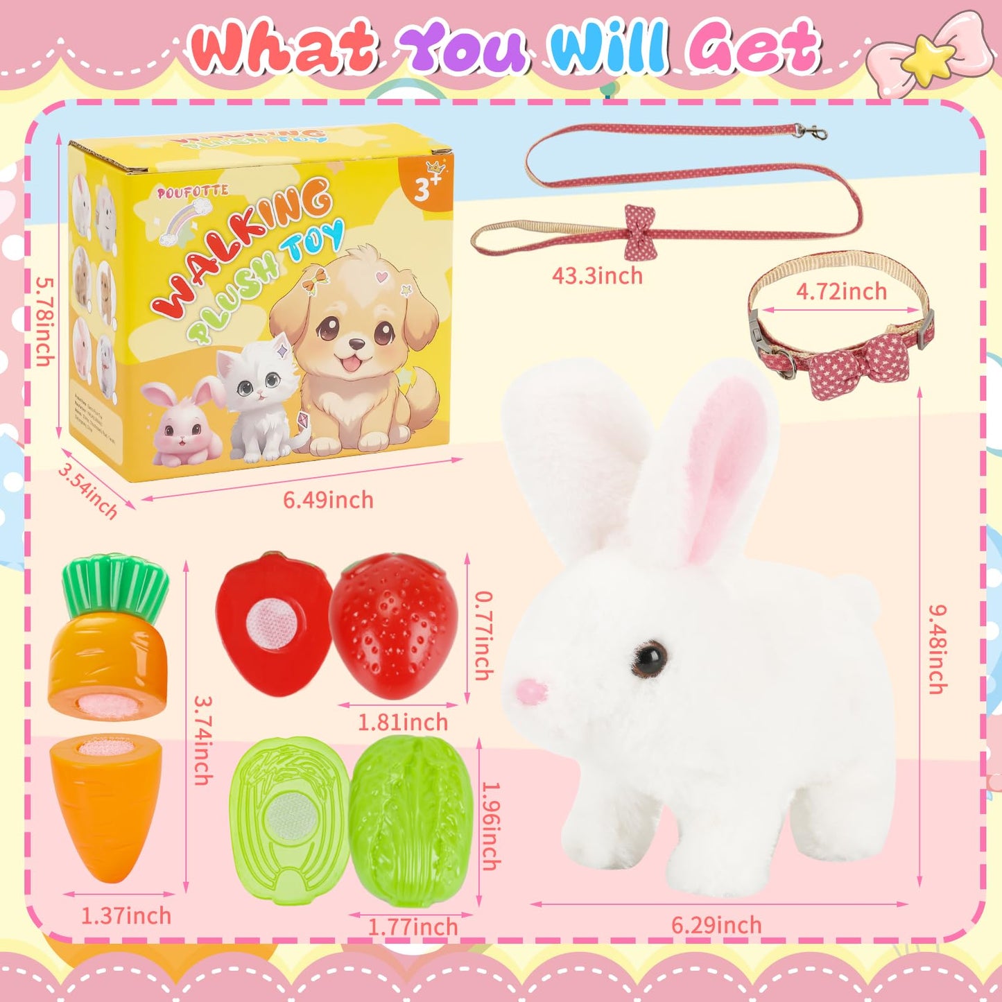 Bunny Plush Toys,Electronic Walking Plush Toys with Sounds,Wiggling Ears,Twitching Mouth,Leash,Interactive Rabbit Toys for Kids