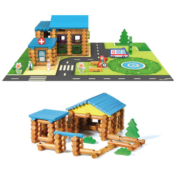 Wondertoys 239 Pieces Real Wood Logs Set Ages 3+, Classic Building Log Gift Set For Boys/Girls- Creative Construction Engineering - Top Blocks Game Kit - Preschool Education Toy