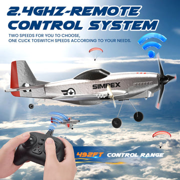 SIMREX RC Plane for Kids - 2.4GHz 3-Channel Remote Control Airplane Toy with 6-Axis Gyro, 2 Speeds, 2 Batteries, RC Foam Glider