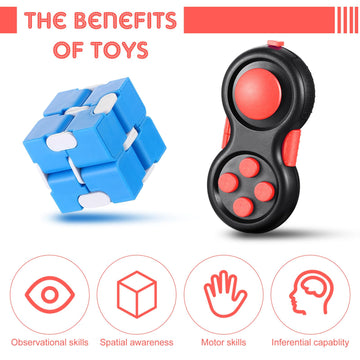 Junkin 24 Pcs Bulk Fidget Pad Controller And Cube Toys Party Favors Mini Blocks Game Controller For Anxiety And Stress Relief Bi