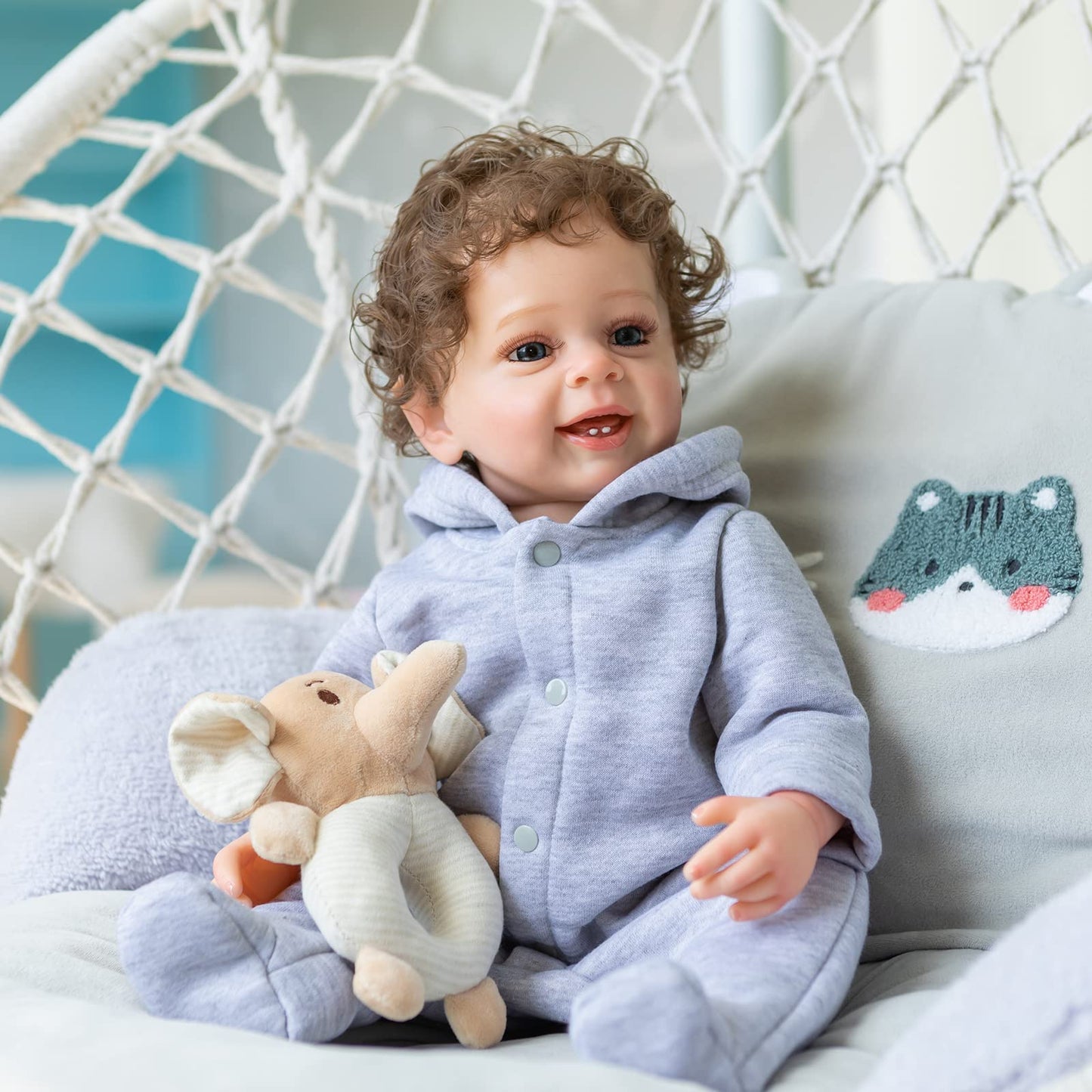 Roshuan Reborn Baby Boy 22 Inch Anatomically Correct Baby Boy Doll Silicone Full Body Realistic Boy Toddler Baby Dolls Curly Hair With Teeth For Boys Girls Gift