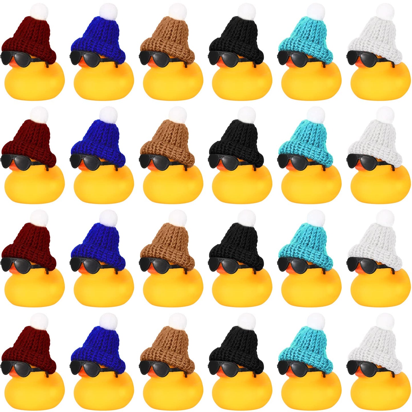 24 Pcs Mini Rubber Ducks In Bulk With 24 Sunglasses And 24 Hats, Yellow Small Mini Ducks Bathtub Toys Bath Toy For Cruise Baby Shower Kids Gift Holiday Birthday Party Favors