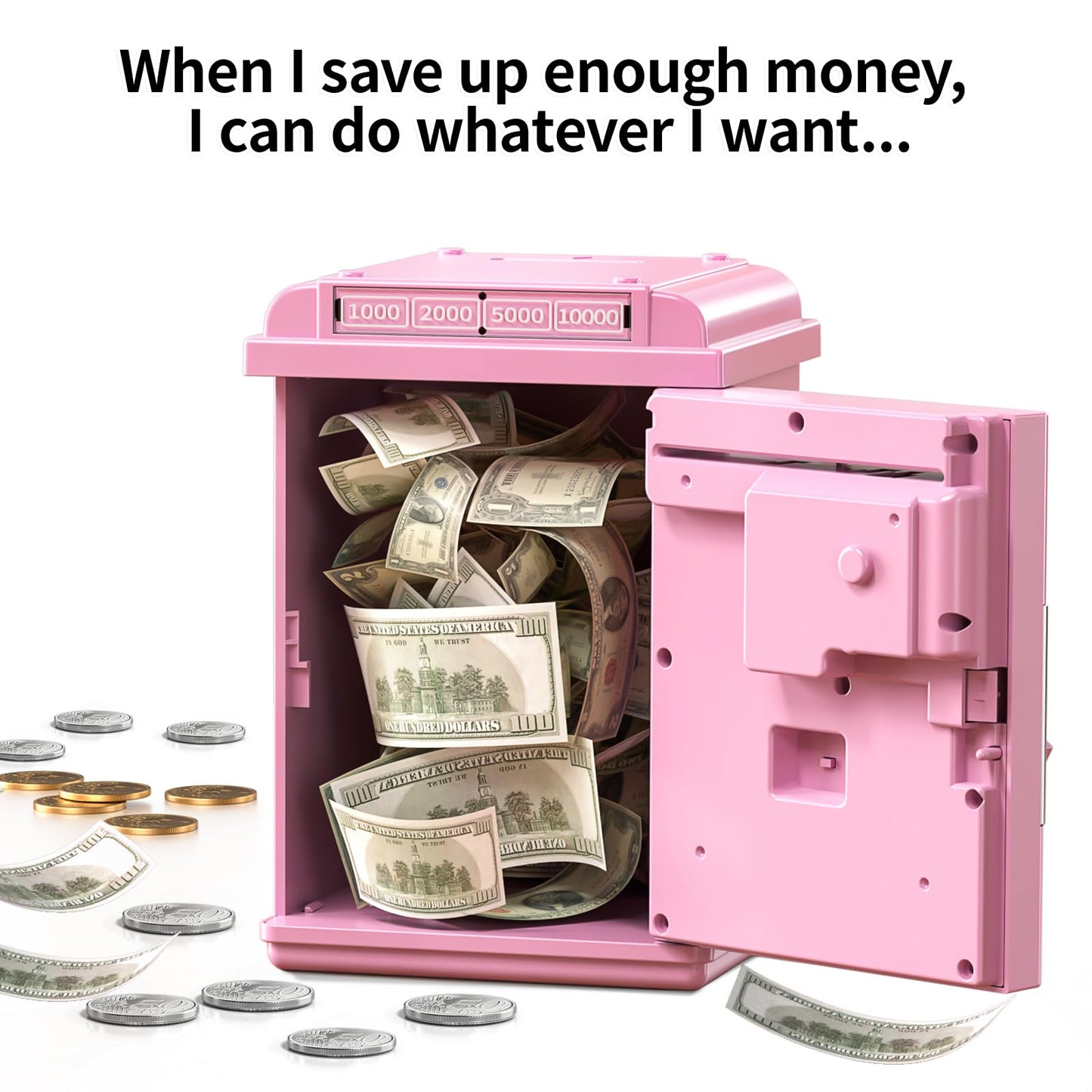 Temi Piggy Bank For Kids, Electronic Coin Money Bank For 3 4 5 6 7 8 9 10 Year Old Girls Gifts, Cash Coin Can Atm Bank For Kids 5-7, Christmas Birthday Gifts (Pink)