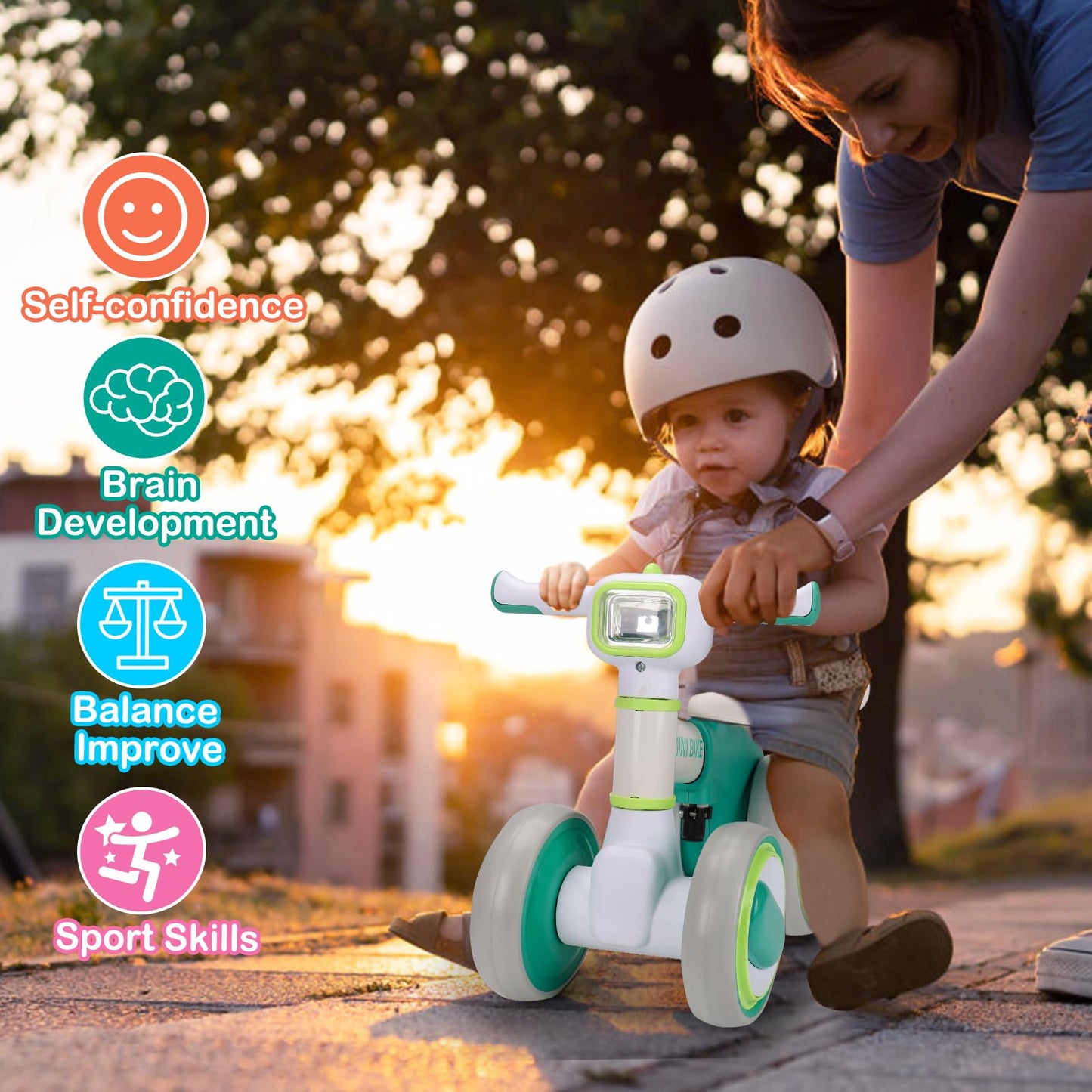 Baby Balance Bike for 1 Year Old Boys Girls Toddler Balance Bike 12-18-36 Months 4 Wheels Mini Walking Ride on Toys with Colorfu