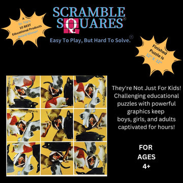 b. dazzle Scramble Squares Cat Puzzle - 9 Piece Brain Teaser - Laminated Cardboard - Engaging Artwork - Beige - Model 10132