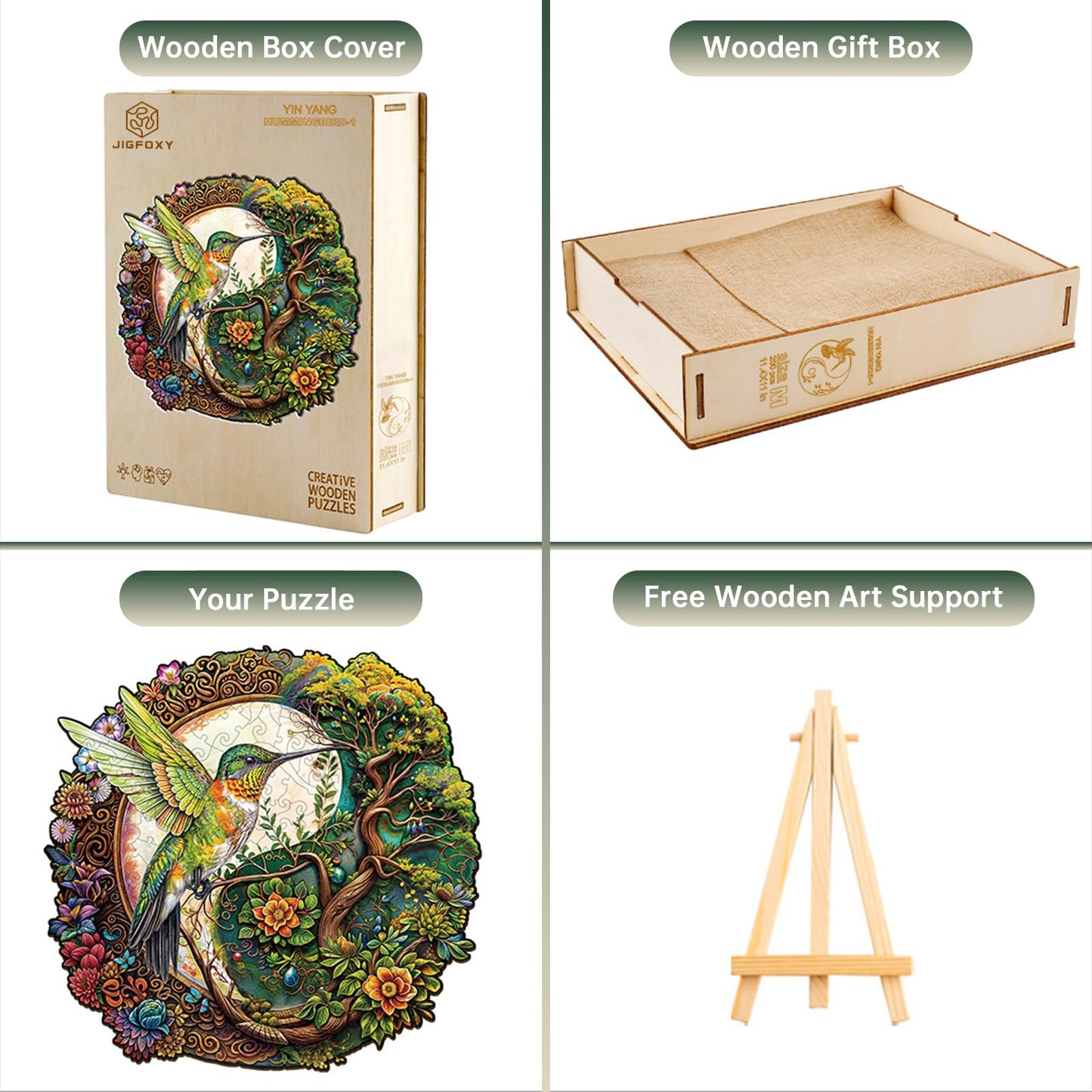 Jigfoxy Wooden Puzzles for mature-themeds Yin Yang Hummingbird Wood Puzzles mature-themed Unique Animal Shape Wooden Jigsaw Puzzles Birthday Gifts for Puzzles Lovers Family Friend (XL-17.3 * 16.9in-560pcs)