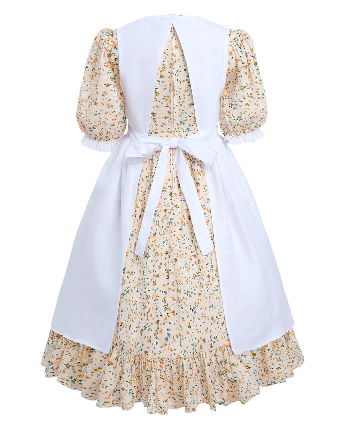 Nuoqi Colonial Costume Girls, Prairie Dress Girls Pioneer Dress Costume With White Apron 10-12, Orange Pink