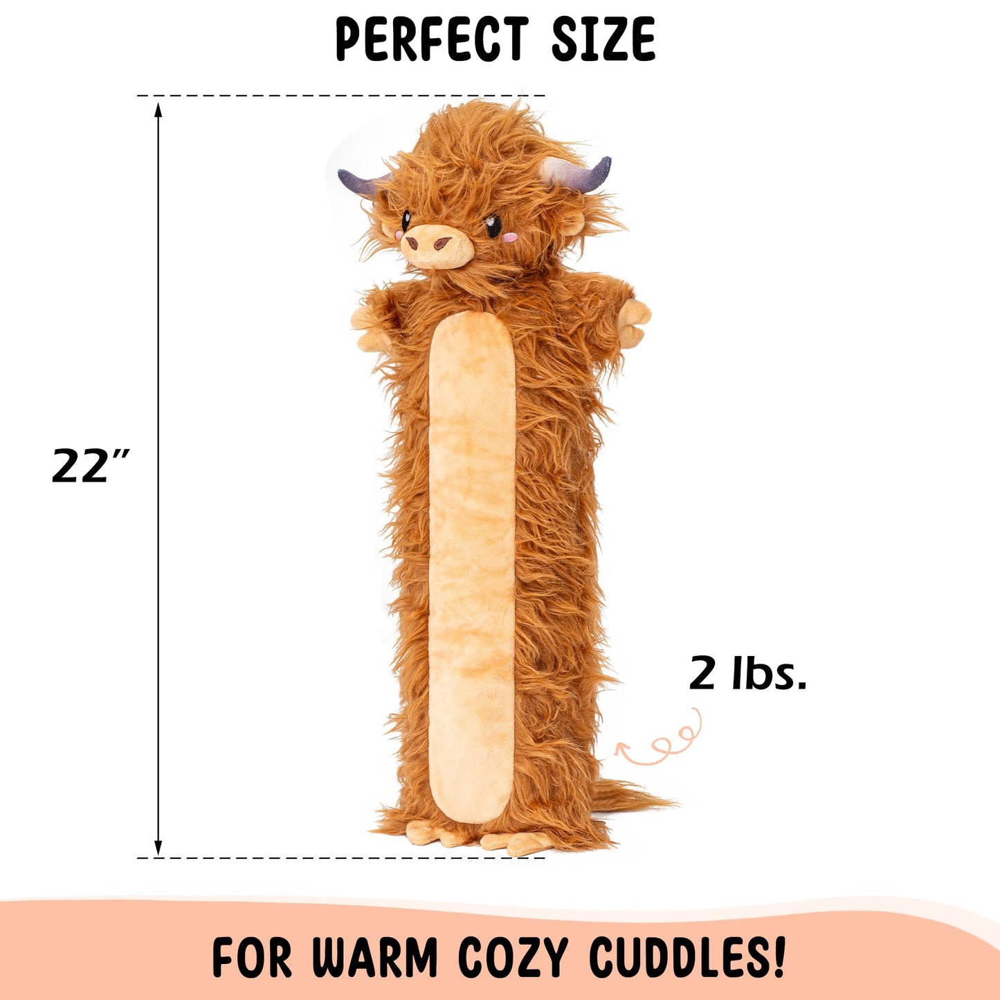 Brown Highland Cow Microwavable & Weighted Stuffed Animals - Unscented Heatable Plush Doll Cute Cow Plush Toys Gifts for Girls Boys and Kids Happy Fuel