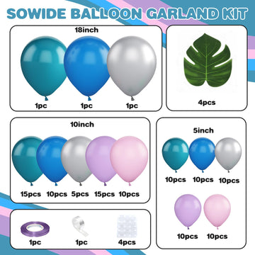 Blue Purple Balloon Arch Garland Kit, Purple Pink Blue Metallic Silver Balloons For Kids Birthday Hawaii Tropical Party Supplies Video Gaming Baby Shower Party Decorations