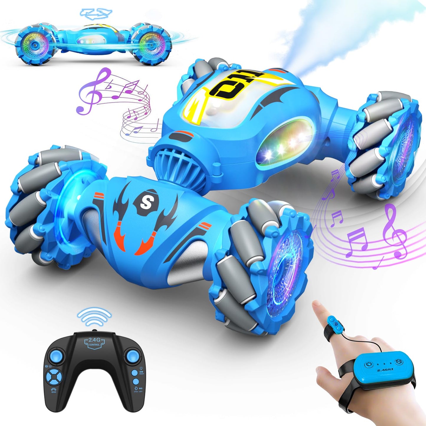 Remote Control Car,Gesture Sensing Rc Stunt Car for Boys,2.4GHz 4WD Toy Cars with Lights Music Spray Birthday Gifts for Teen Boy