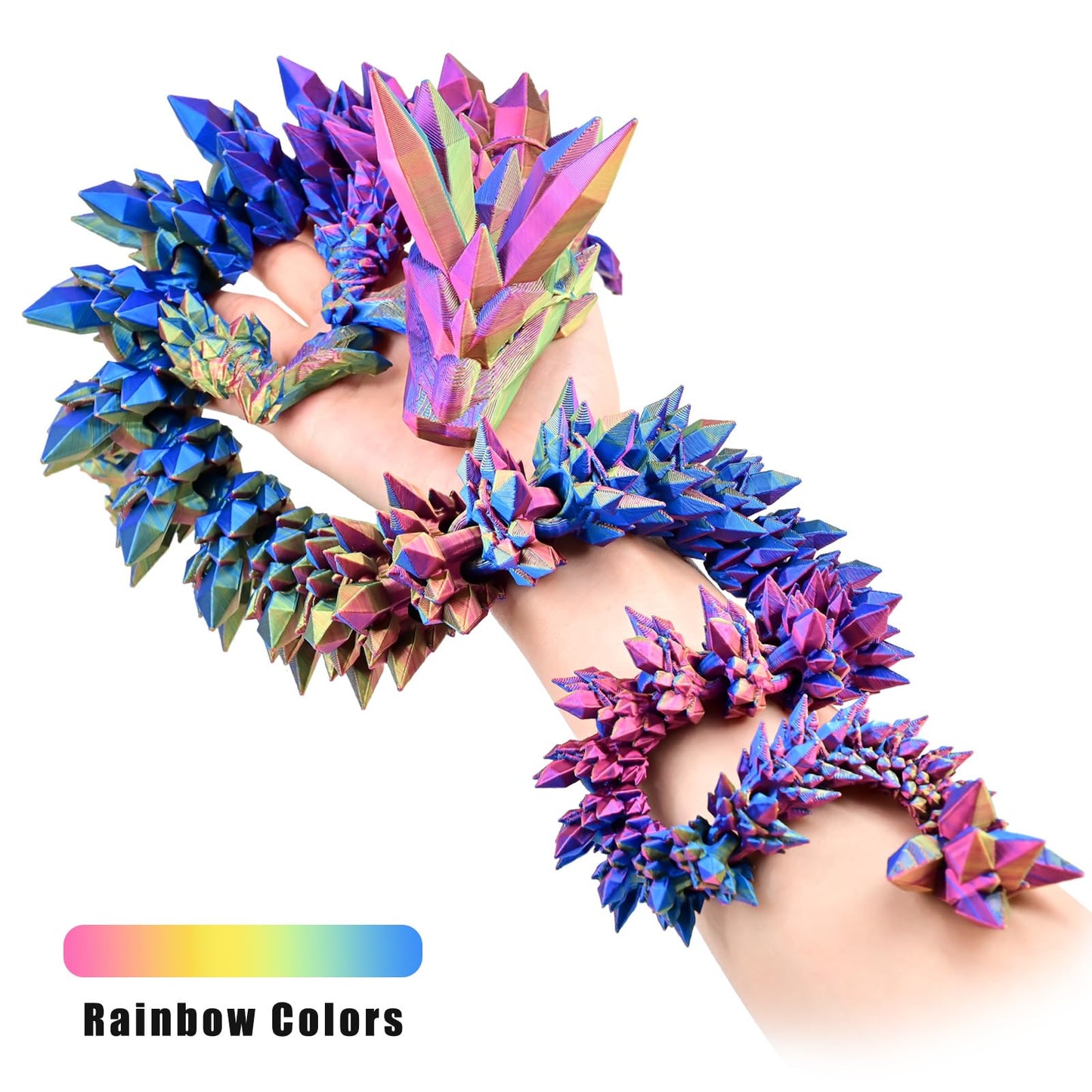 Locyfens Large 30'' 3D Printed Dragon, Articulated 3D Dragon Toys, Long Crystal Dragon Rainbow Red Yellow Blue