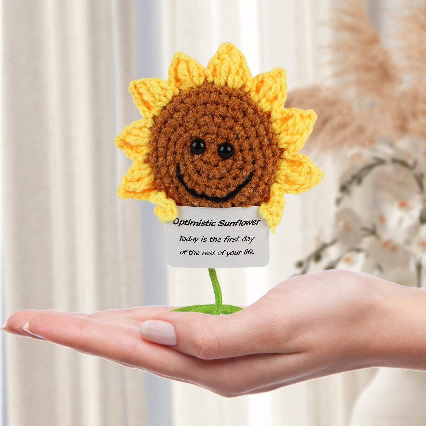 Dafuriet Mini Funny Positive Potato, 3 Inch Knitted Wool Doll With Positive Card For Cheer Up Gifts And Party Decorations, Cute Wool Positive Potato Crochet Doll For Birthday Gifts (Sunflower)