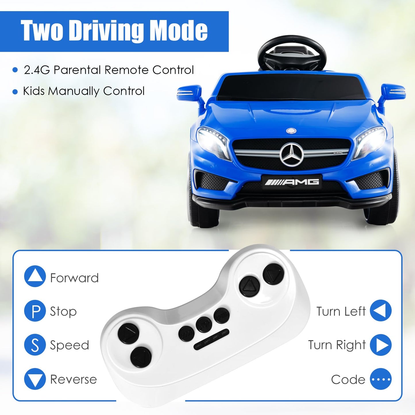 Olakids Kids 12V Electric Ride On Car, Licensed Mercedes Benz Gla45 Vehicle For Toddler With Control Remote, Battery Powered Toy With Music, Usb, Mp3, 2 Speeds, Wheels Suspension, Led Lights