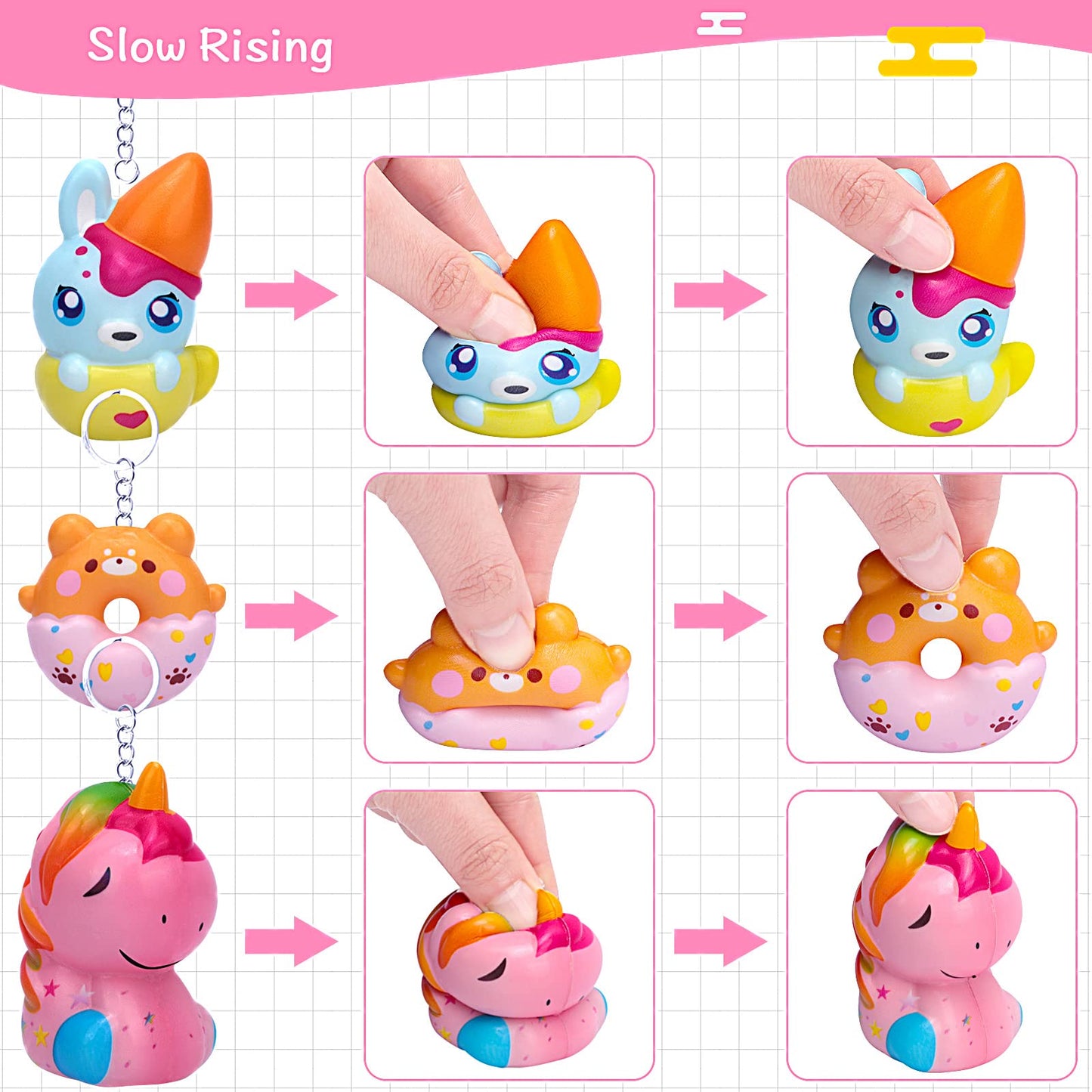 Pokonboy 30 Pack Kawaii Squishies Squishy Toys, Animals Squishies Cute Unicorn Donuts Slow Rising Creamy Scent Stress Relief Squishies Pack Party Favors Decorative With Key Chain