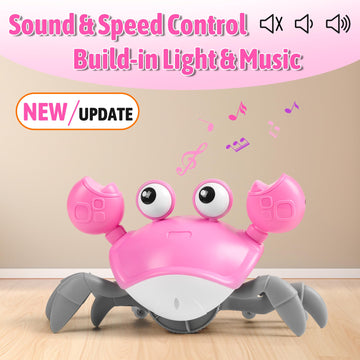 Hirger Crawling Crab Baby Toy - Pink Dancing Crab for Infants 3-36 Months, Tummy Time & Music Gift, Model KL-01, ABS Material