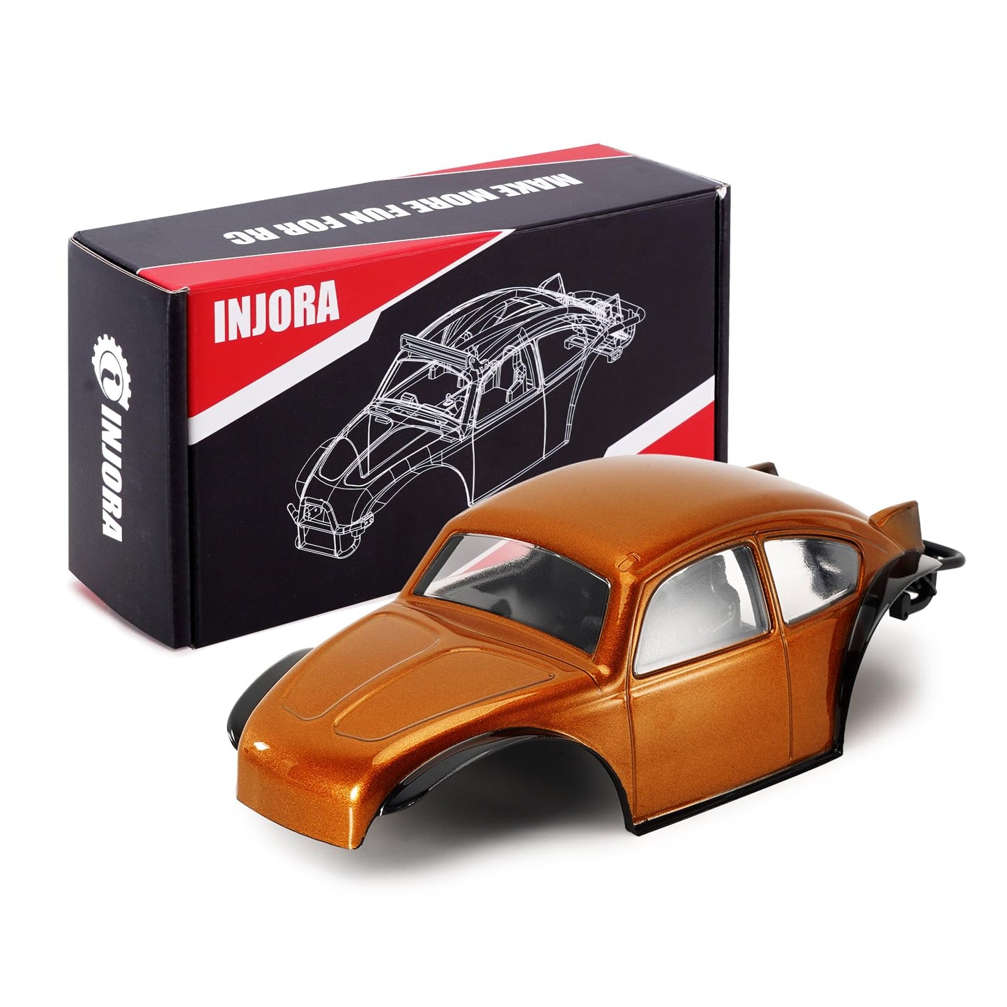 INJORA BUG24 Body with Roll Cage for 1/24 Axial SCX24 C10 JLU Bronco Base Camp Upgrade(Orange)