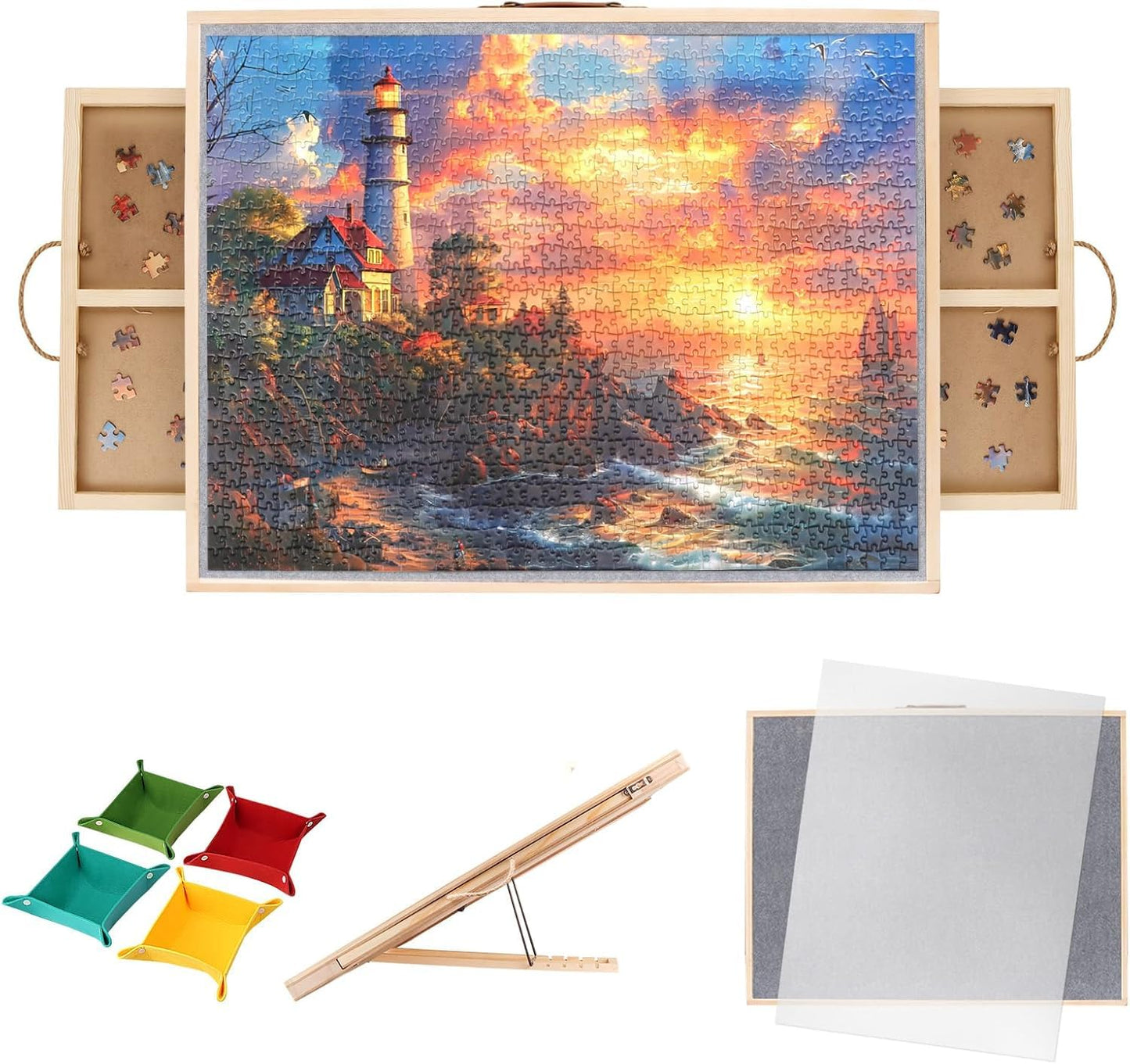 1500 Piece 2-in-1 Tilting & Rotating Puzzle Board with Drawers,Adjustable 5 Angle Jigsaw Puzzle Board with Cover & 4 Puzzle Sort