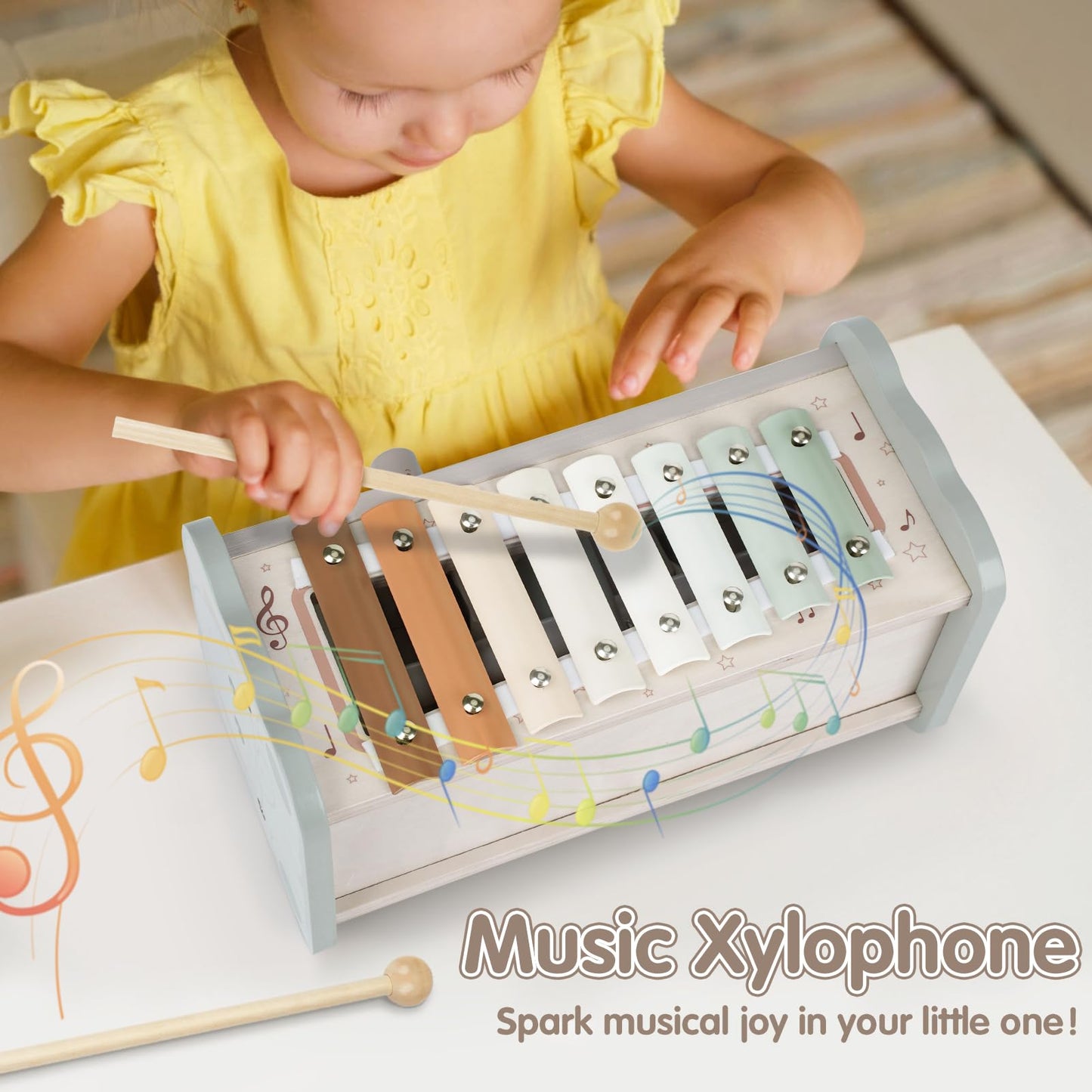 Dinorun Montessori Toys For 1 Year Old Boy Gifts: Wooden Hammering Pounding Toy With Xylophone/Fishing Game For Toddler Girls Age 1-2, 1St One First Christmas Birthday Gift For Baby 6-12-18 Months