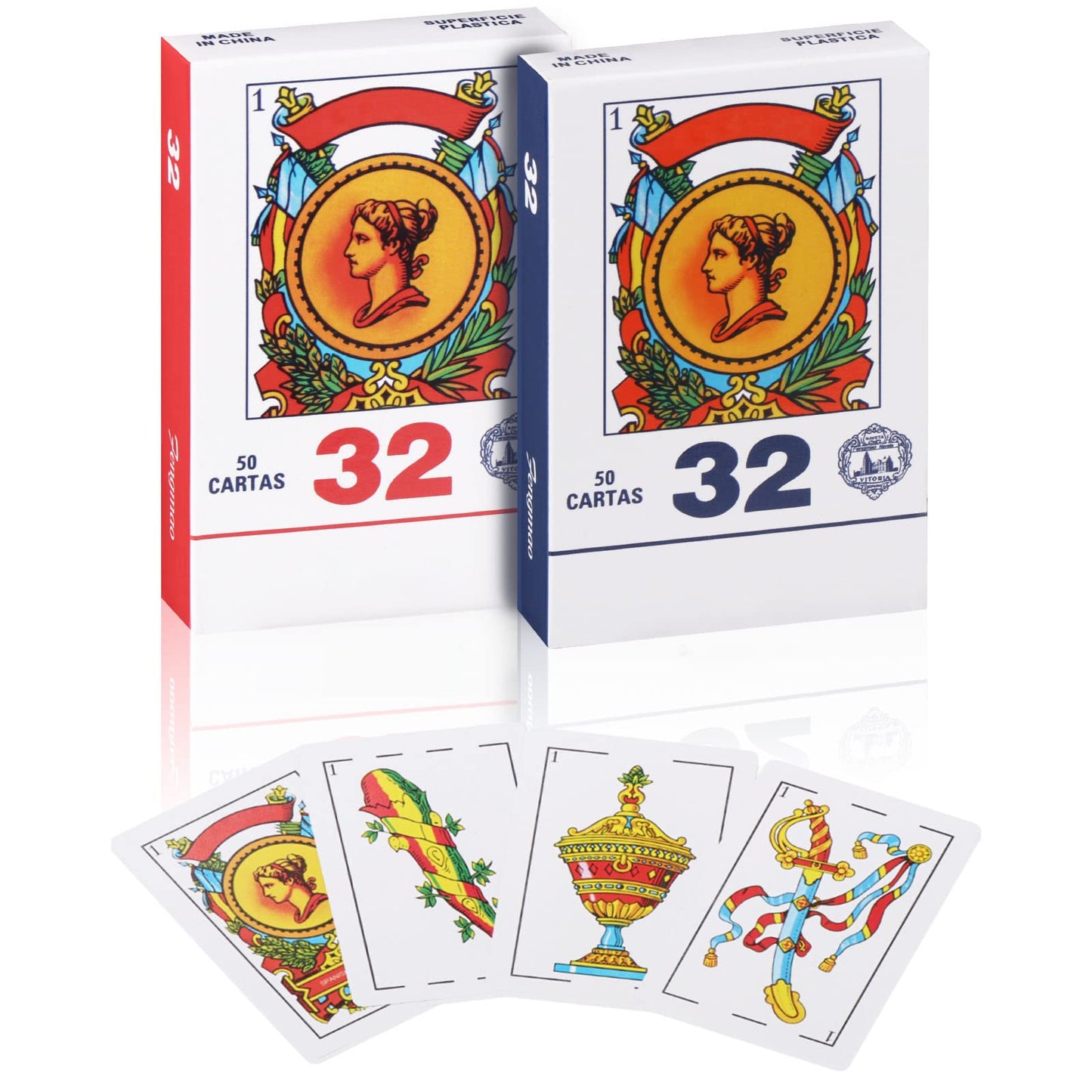 Spanish Playing Cards, Barajas Españolas Originales, Cartas Españolas Originales, Briscas Cards Puerto Rico,Mexican Playing Cards, Mexican Card Game, Spanish Cards Deck (Red + Blue)