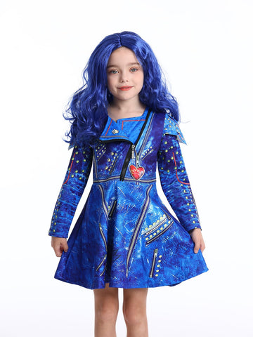 Wonderbabe Evie Descendants Costume For Girls Birthday Party Supplies Outfits For Girls Princess Zipper Jacket Long Sleeve Dress With Wig