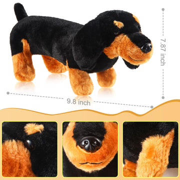 Zjoey Dachshund 3 Pcs Dog Plush Stuffed Animal Plush Sausage Dog Plush Soft 3D Pom Plush For Girls Birthday Xmas Bedtime Gift Be