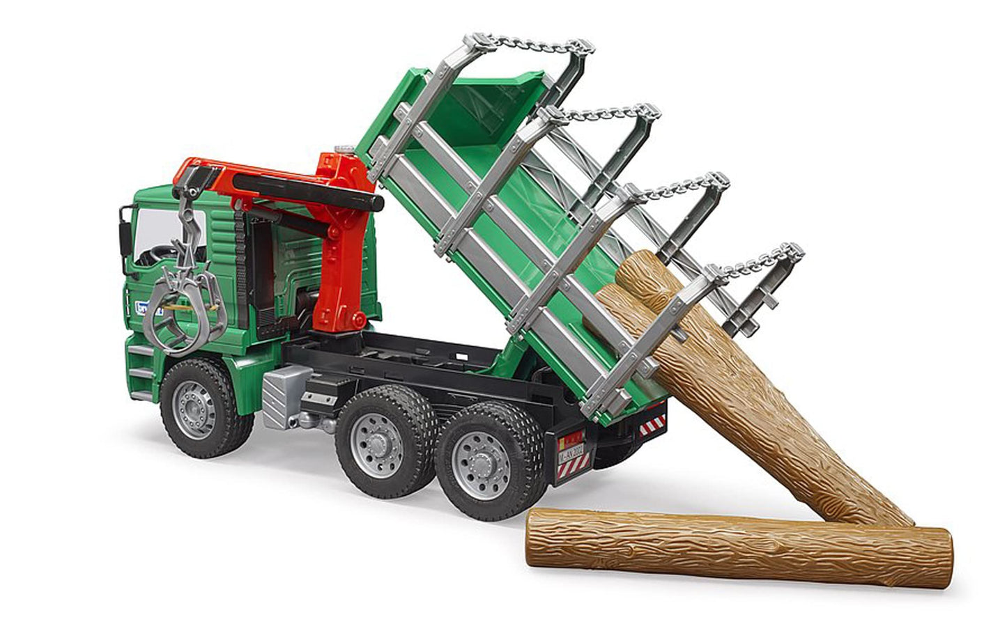 Bruder Toys - Forestry MAN Timber Truck with Fully Functioning Loading Crane, Tilting Loading Bed, and 3 Loadable Trunks - Ages