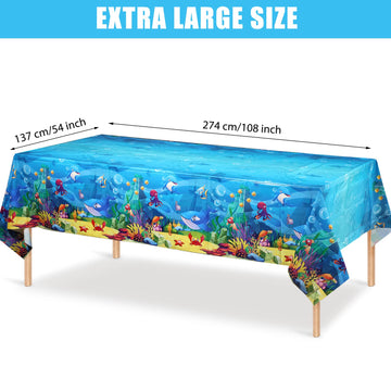 Tiamon 3 Pack Sea Party Tablecloth Ocean Animals Table Cover Underwater Creatures Ocean Sea Life Tablecloth for Kids Ocean Birth