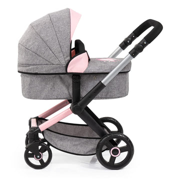 Bayer Design Dolls: Pram Xeo: Butterfly Grey & Pink - Matching Handbag, Adjustable Handle, For Dolls Up To 20'', Ages 3+