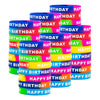 ARTLYMERS 48pcs Happy Birthday Rubber Bracelets, Colored Silicone Stretch Wristbands for Birthday Party Supplies Favors 8 Styles